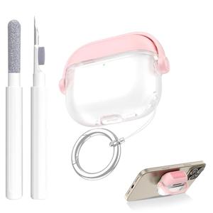 Aircawin Secure Lock for Airpods 4 Case Cover,Cute for Airpods 4th Generation Case Cover 2024,Shockproof Soft Translucent TPU Case for Airpod 4 gen Cover with Carabiner&Cleaning Pen Women Girls-Pink