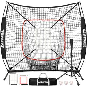 BaseGoal 6'6' Baseball Softball Practice Net, Baseball Backstop, for Hitting, Pitching, Batting, Catching with Bow Frame, Bonus Strike Zone, Target