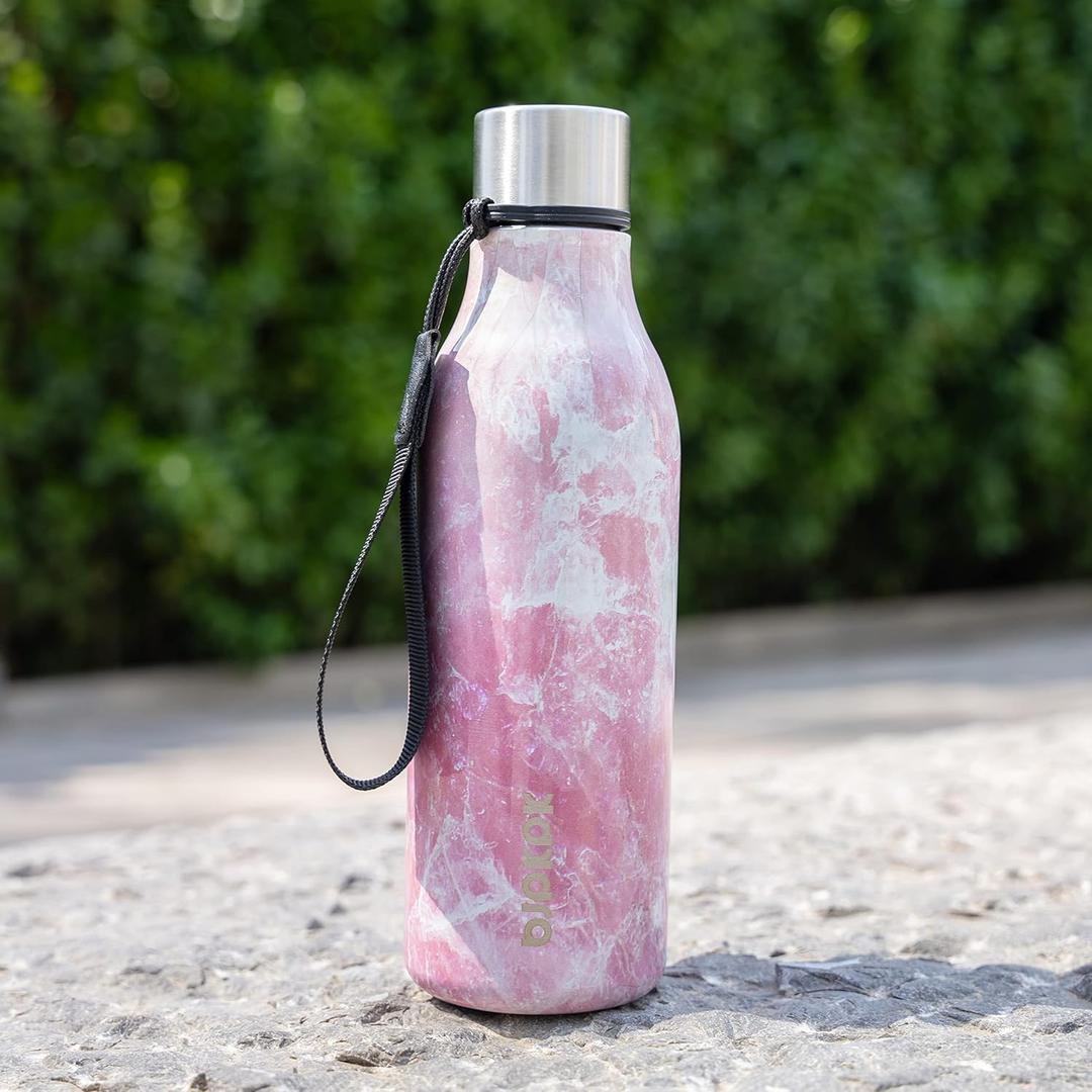 BJPKPK Insulated Water Bottles, 18 oz Stainless Steel Metal Water Bottle with Strap, BPA Free Leak Proof Thermos, Mugs, Flasks, Reusable Water Bottle for Sports& Travel, Blossom
