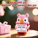 Pink Owl Crochet for Wife, Handmade Romantic Keepsake from Husband, Cute Mini Collectible to Celebrate Marriage Love, Unique Valentines Day or Birthday Present for Her