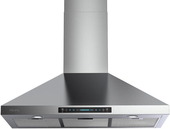 HisoHu Wall Mount Range Hood 36 Inch, Ductless/Ducted Convertible, 780 CFM Stainless Kitchen Hood, with Upgraged Stainless Steel Mesh Filters, Gesture & Touch Control