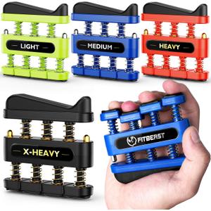 FitBeast Finger Strengthener, Finger Exerciser, Hand Exerciser for Improve Dexterity and Strength in Fingers, Hands, ForearmsGrip Strength Trainer for Musicians, Climbers (4 Piece Set -Green Blue Red Black)