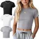 2 x Oakgarden 3 Pack Girls Shirts Short Sleeve Tops for Kids Summer Crop Tops Clothes for Girls Mock Turtleneck Tees 5-16 Y