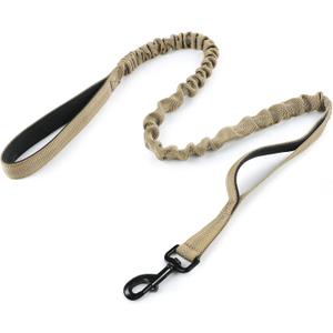 rabbitgoo Tactical Bungee Dog Leash with Shock Absorption, Military Training Leash with 2 Padded Control Handles for Medium Large Dogs, 5.2FT, Brown