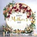Renaiss 6x6ft Happy Mother's Day Round Backdrop Cover Red Pink Rose Mother's Day Circle Photography Background Rose Flowers Mother's Day Party Decors Floral Mother's Day Arch Photo Booth Props