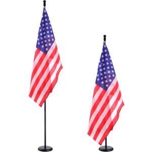 iElyiEsy 2 Pack 6FT Indoor Flagpole Kit with Black Ball Topper, Sectional Flag Pole with Round Base Stand, Premium Aluminum Pole Heavy Duty Flag Pole with US Flag for Schools, Office, Hall