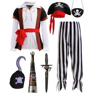 BanKids Pirate Costume for Kids Pirate Role Play Dress Up Boys Halloween Costume Cosplay Birthday Party (M(4-5Years))
