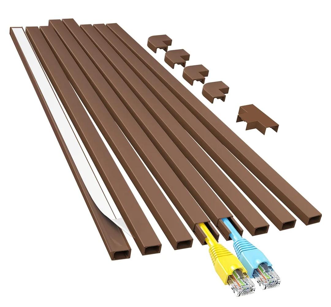 Yecaye Cord Hider, 113in Brown Cord Covers for Wires on Wall, One-Cord Cord Organizer, Easy Install Cable Management Kit, Cord Cover Home Office, W0.59in H0.4in, Brown