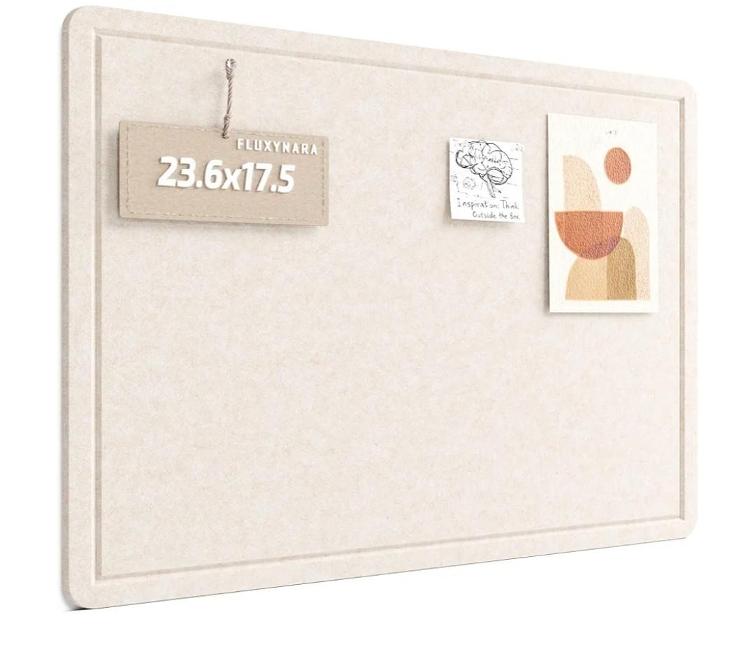 Fluxynara Bulletin Board, 23.6" x 17.5" Cork Board Alternative with 12 Safe Removable Adhesive Tabs, Foldable Felt Pin Board for Home Office, Classroom, Bedroom,Entryway for Walls—Oatmeal