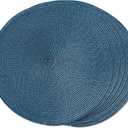 FunWheat Round Braided Placemats Set of 6 Table Mats for Dining Tables Woven Washable Non-Slip Place mats 15 in(Blue, 6pcs)