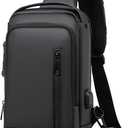 Sling Bag for Men | Anti-theft Crossbody USB PU Leather Shoulder Bag Chest Bag for Daily use Waterproof Lightweight One Strap Backpack, Black