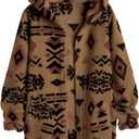 SELINK Womens Aztec Print Fleece Hoodie Jacket Button Down Shacket Casual Sherpa Coats Warm Outwear with Pockets, M