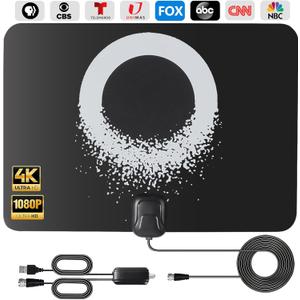Long Range TV Antenna Indoor, 2025 Digital Amplified HDTV Antenna with Detachable Amplifier Signal Booster, Support 4K 1080P Smart ATSC 3.0 TV for Local Channels -16.4ft Coax HDTV Cable