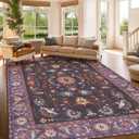 Kokia 9x12 Area Rugs Living Room Soft Washable Non-Slip Low Pile Purple Floral Medallion Stain Resistant Rugs for Bedroom, Dining Room, Kitchen, Indoor Leisure Rooms, Nova Violet Plum Pumpkin