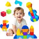 Magnetic Building Blocks, Large Magnetic Stacking Blocks for Toddlers, 1.65 Inch 3D Magnet Cubes & Multiple Shapes, Montessori & Sensory Toys for Kids Ages 1-3, 15PCS