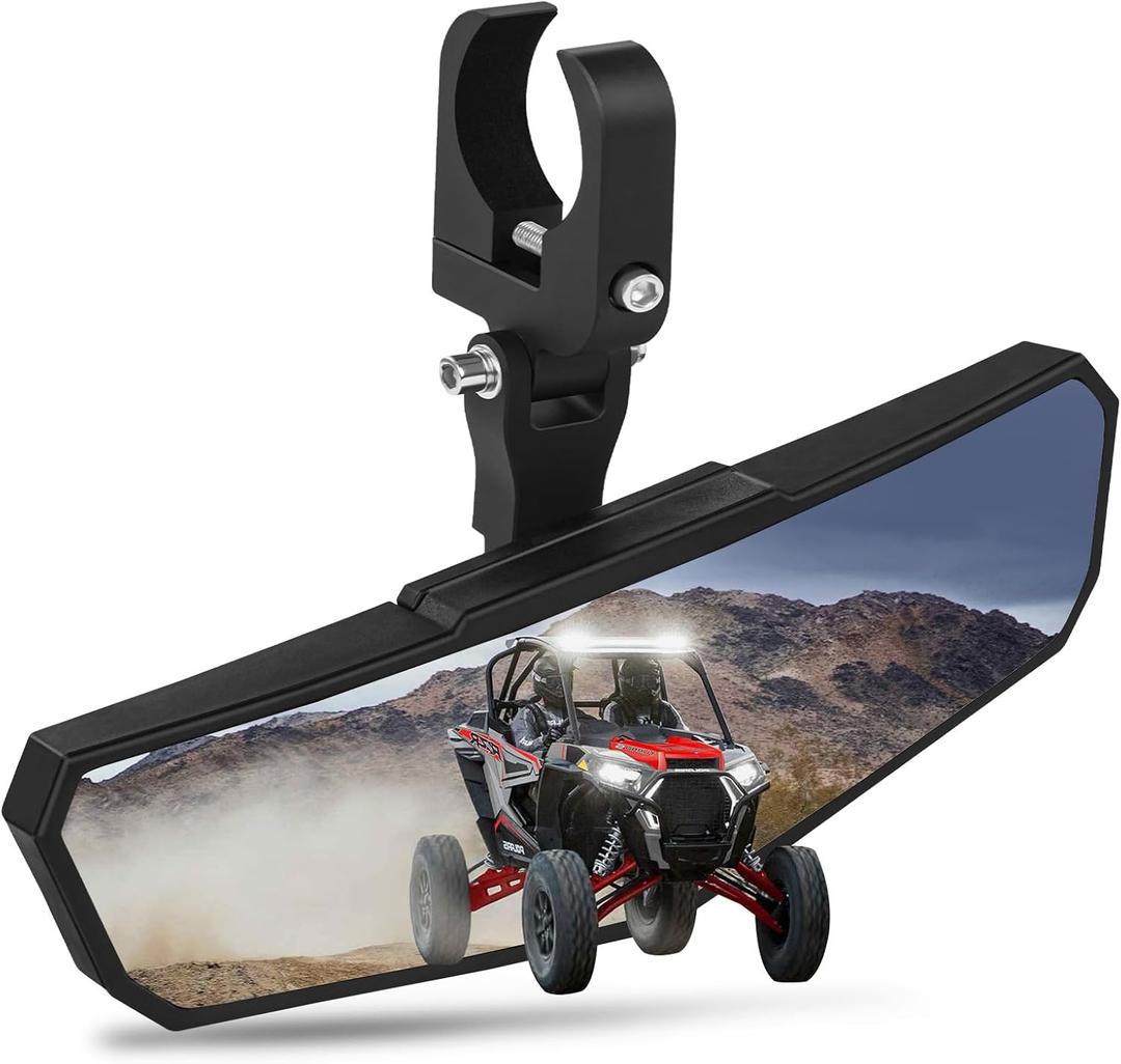 UTV Rear View Mirror, HD SXS UTV Center Mirror with Aluminum Clamp fits 1.5"-2.0" Roll Cage Mount, Compatible with Polaris RZR, Maverick Can Am X3, Pioneer, Talon, Kawasaki, CFMOTO, Yamaha