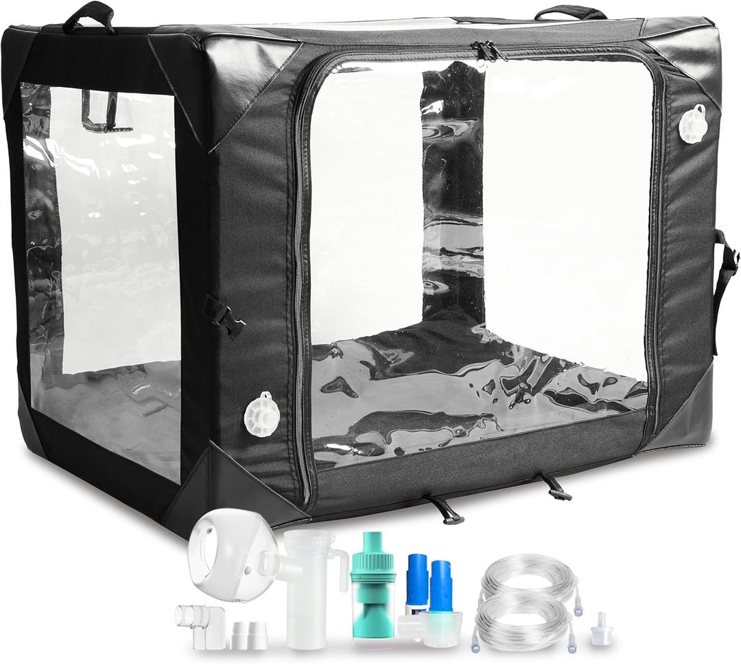 Pet Oxygen Cage for Cats and Dogs to Obtain Oxygen/Nebulizing Care, Tube Kit and Mat Included (Medium -32x24x24 Inch)