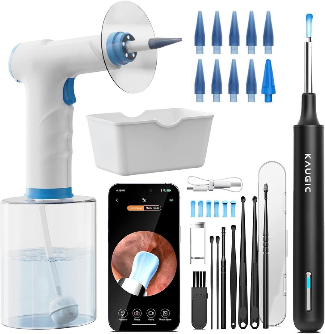 Electric Ear Wax Removal with 1080P Ear Camera, Water Powered Ear Cleaner with 4 Mode Settings, 10 Tips, Wireless Otoscope with 6 LED Lights, 8 PCS Earwax Removal Kit Set