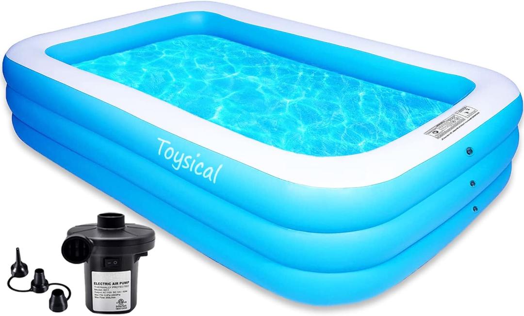 Toysical Inflatable Pool for Kids and Adults with Pump - 118 x 72 x 22 - More Durable Than Other Blow up Pools for Adults - Includes Patches (Blue)