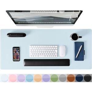 Mouse Pad Desk Protector Mat, Large PU Leather Office Desk Mat, Non-slip Desk Pad for Keyboard and Mouse, Waterproof Desk Blotter Pad for Writing, Wide & Smooth Laptop Desk Pads, Baby Blue (17X36)
