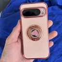 Google Pixel 9/9 Pro Case with Screen Protector+Camera Lens Protector,Heavy Duty Shockproof Full Body Phone Cover Built in Metal Ring Holder Kickstand