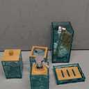 Teal Blue Beach Bathroom Accessories Set, Toothbrush Holder, Soap Dispenser, Cotton Swabs Holder, Soap Dish, Toilet Brush with Holder, Boho Bamboo Bathroom Decor,Acrylic (Teal)