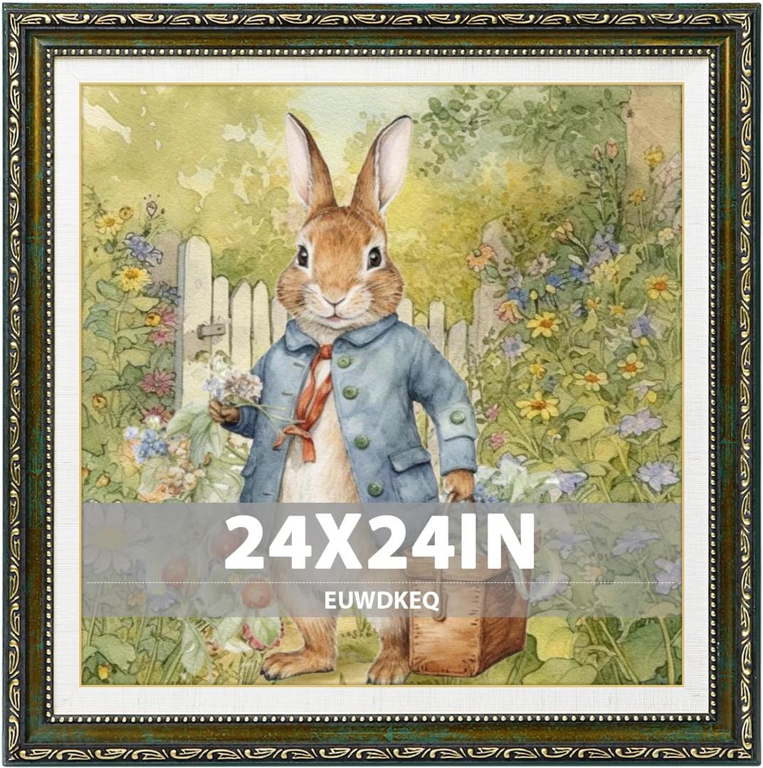 24x24 Frame, Vintage 24 x 24 Picture Frame, Classic Ornate Embossed Decorative Poster Frame for Art Prints, Posters, Photos, Home Wall Decor & Gallery Display, Green, 24x24in