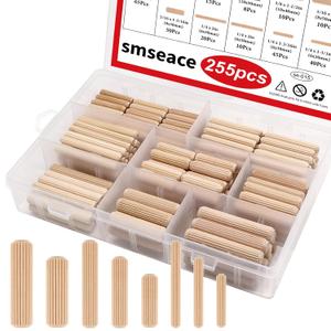 smseace 255Pcs Wooden Dowel Pins - 8 Sizes 1/4Inch 5/16Inch 3/8Inch Fluted Wooden Dowel Kit for Crafts, Furniture, Door, DIY