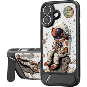 Bouvardia for iPhone 16 Case - Multi-Scenario Kickstand & Cosmic Astronaut Pattern - Compatible with Magsafe - Aesthetic Cute Design for Women and Girls