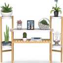 Wisuce Bamboo Plant Shelf Indoor, 3 Tier Tall Corner Plant Shelves Holder & Plant Display Rack for Outdoor Garden Indoor Home