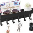 VIS'V Magnetic Key Holder Wall Mount, Compact Metal Key Rack with Tray, 6 Hooks, 2 Mount Options, Black