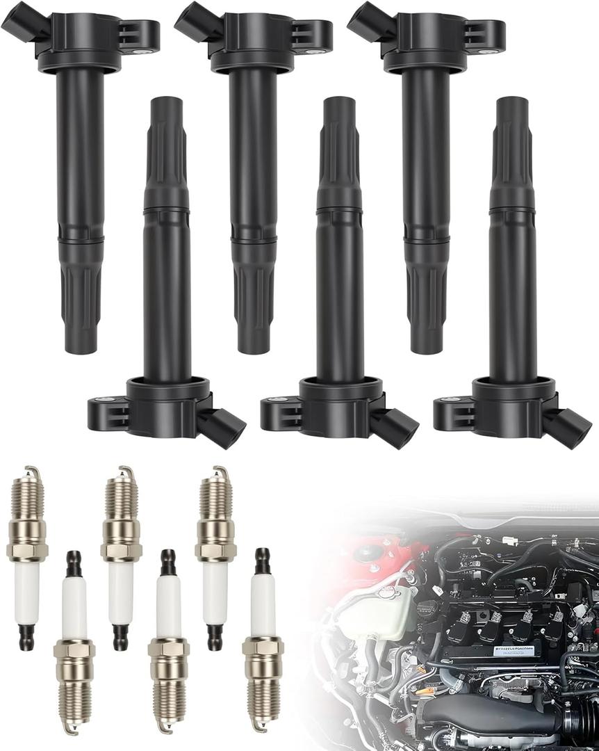 Ignition Coil & Spark Plug Kits UF487 Compatible with Toyota Lexus 3.5L V6, Sienna, Camry, RX350 ES350, Highlander, Replaces# 90919-02255, Set of 6