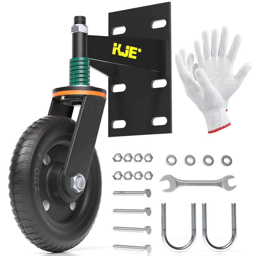 KJE 8 Inch Heavy Duty Fence Gate Wheel, Gate Wheel -600 LBS Capacity Spring-Loaded Gate Caster with 360 Rotation, Fence Gate Wheel Dual Mount Straight/U-Bolt for Metal Tube Wooden Farm Gate