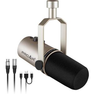 USB/XLR Podcasting Dynamic Microphone,Professional USB Gaming Microphone for PC Computer with Noise Cancelling,Metal XLR Streaming Mic Kit for Vocal,Instruments Recording,Voice Over,YouTube (Gold)