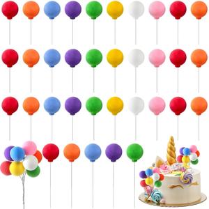 Sieral 40 Pcs Mini Balloon Cake Toppers Colorful Rainbow Cake Topper Round Clay Balls Cupcake Toppers for Birthday Baby Shower Wedding Party Decorations(Rainbow Color)