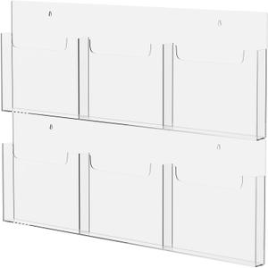 Acrylic Brochure Pamphlet Holder, 6 Magazine Holders, Clear Brochure Display Holder Wall Mount, Trifold Flyer Rack, Literature Storage Rack for Home, Offices, Waiting Room
