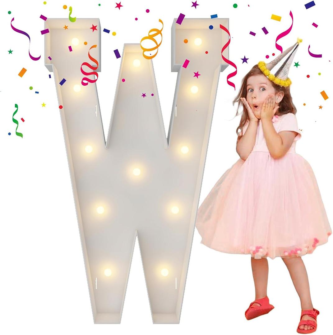 4FT Marquee Light Up Letters, Large Marquee Letters, Mosaic Balloon Frame Letters Big Letter For Engagement Wedding Decorations Birthday Party Backdrop Decor, Balloon Arch Kit Letter W
