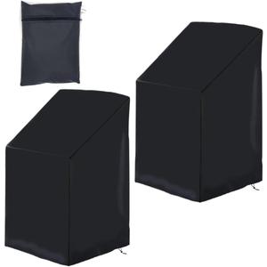 Outdoor Chair Cover Waterproof Sunproof Oxford Fabric with Drawstring - All Weather Protection for Patio, Garden, Balcony Furniture (Black 2 piece )