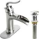 Yodel Faucet Single Handle Waterfall Bathroom Faucet for Sink 1 or 3 Hole with Drain Set,Brushed Nickel