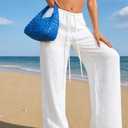 SHENHE Women's Drawstring Tie Front Straight Leg Pants Wide Leg Elastic Waist Pants White Medium (White, M)