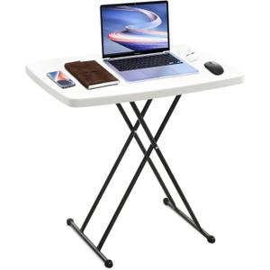 Bblife Plastic White Folding Tray Table, Heavy Duty Utility Table, 30 L x 19.5 W with 7.5"-29" Adjust Height, Portable Desk for Camping, Playing Cards, Crafting by Home and Picnic of Outdoor