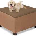 NeColorLife Ottoman Cover Square Waterproof Ottoman Slipcover Thick Storage Footrest Stool Covers Furniture Protector for Pets,Kids(Medium Size,Brown)