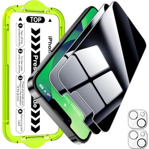 Esanik [2+2 Pack for iPhone 13 Privacy Screen Protector  Anti-Spy Tempered Glass & Camera Lens Cover, Military-Grade 9H Hardness, Anti-Scratch, Flawless Fit Tray