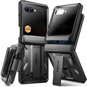 TONGATE for Motorola Razr 2025/Razr 2024 Case with Privacy Screen Protector, [Stand & Belt-Clip] [Hinge Protection Cover] [Anti-Slip], Full-Body Military Grade Protective Phone Case, Black