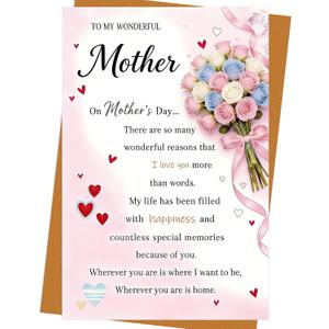 2 x Perfect Mother’s Day Surprise Gift -To My Wonderful Mother – From Your Loving Daughter or Son – A Heartwarming Message of Gratitude