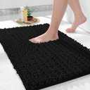 Yimobra Bathroom Rugs Non Slip Washable 24x17 Inch - Ultra Soft Absorbent Chenille Bath Mat, Quick Dry Shaggy Floor Carpet for Tub Shower, Black Home Decor Accessories