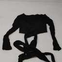 Famulily Women's Sexy Deep V Neck Bandage Surplice Wrap Crop Top (Small, Black)
