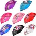 BABEYOND Spanish Floral Folding Hand Fan Vintage Handheld Lace Folding Fan with Different Patterns Fabric Folding Fan for Wedding Dancing Party (Chinese Rose-2)