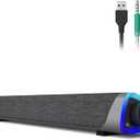 SOULION R30 Computer Speakers, Colorful LED Lights with Switch Button, Surround Sound Portable Computer Sound Bar Speakers for Desktop, Gray, USB & 3.5 AUX