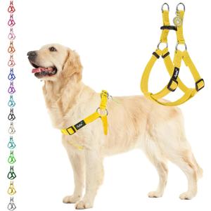 PUPTECK No Pull Dog Harness Soft Adjustable Basic Nylon Step in Puppy Vest Outdoor Walking with ID Tag, Yellow, M